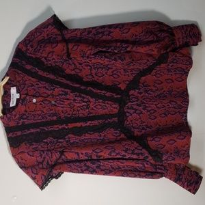 Koche Red Burgundy Black Python Print Long Sleeve Blouse Size 34 US M